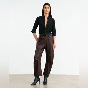 Nili Lotan Shon Leather Pants Dark Brown Size 4